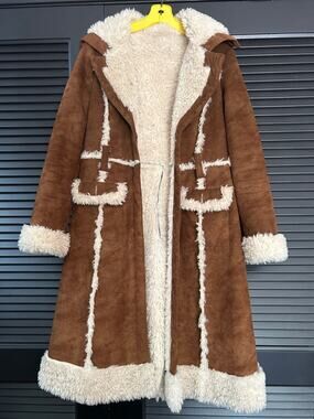 Vintage Y2K Bebe Penny Lane Women’s Brown Shearling Trench Coat, Size Small